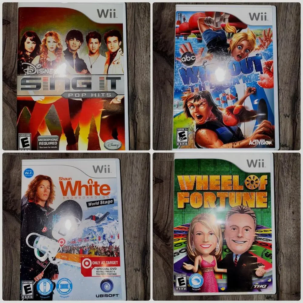 Wii‎ Game Bundle Lot of 4 Wheel of Fortune Wipeout Disney Sing It Shaun White